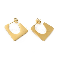 Ion Plating(IP) 304 Stainless Steel Rectangle Stud Earrings, Half Hoop Earrings for Women, Golden, 21x20.5x1.5mm, Pin: 0.7mm(EJEW-A089-02G)