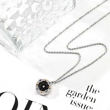 304 Stainless Steel Clear Cubic Zirconia Compass Pendant Cable Chain Necklaces for Women, Black, 17.83 inch(45.3cm)