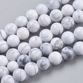 Natural Howlite Beads Strands, Round, White, 6mm, Hole: 1mm, about 32pcs/strand, 7.6 inch