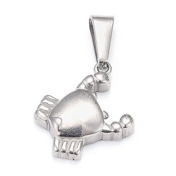304 Stainless Steel Pendants, Crab, Stainless Steel Color, 17.5x15.5x4.5mm, Hole: 8x3.5mm