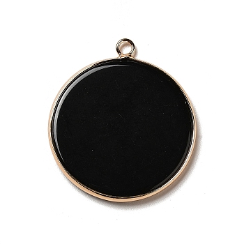 Natural Obsidian Pendants, Flat Round Charms, with Golden Plated Brass Frame, 35x31x3~3.5mm, Hole: 2.5mm