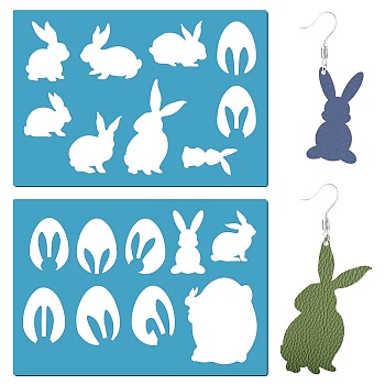 Acrylic Earring Handwork Template, Card Leather Cutting Stencils, Deep Sky Blue, Easter Theme, Rabbit, 130x90x2mm, 2pcs/set