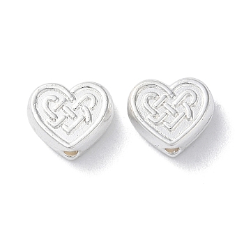 Alloy Beads, Long-Lasting Plated, Heart, Silver, 8x9x3.5mm, Hole: 1.4mm