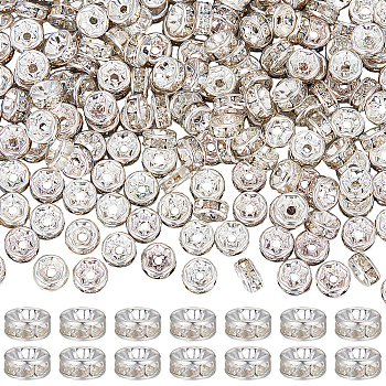 SUNNYCLUE 300Pcs Brass Rhinestone Spacer Beads, Grade B, Silver, 6x3mm, Hole: 1mm