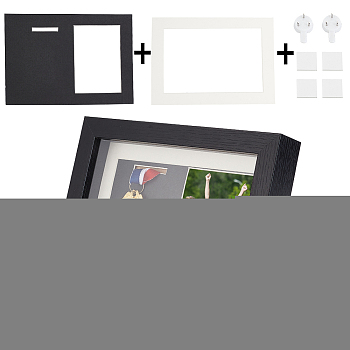 Natural Wood Photo Frames, for Tabletop Display Photo Frame, with Glass Finding, Rectangle, Black, Finish Product: 175x182x227mm