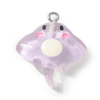 Resin Pendants, Jellyfish, with Platinum Tone Iron Loop, Lilac, 26.5x24x7.5mm, Hole: 2mm