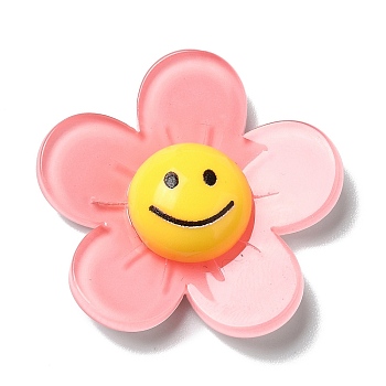 Acrylic Cabochons, Flower with Smiling Face, Pink, 34x35x8mm
