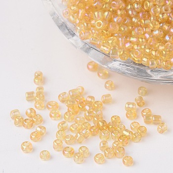 Round Trans. Colors Rainbow Glass Seed Beads, Pale Goldenrod, 
Size: about 2mm in diameter, hole:1mm, about 3306pcs/50g