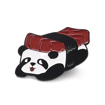 Panda with Sushi Enamel Pin, Cute Animal Alloy Enamel Brooch for Backpack Clothes, Electrophoresis Black, Brown, 22.5x35x10.5mm, Pin: 1mm