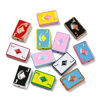 Alloy Enamel Beads, Lead Free & Cadmium Free, Playing Card, Jack of Diamonds, Mixed Color, 15x10x4.5mm, Hole: 1.6mm