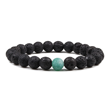 Simple Natural Lava Rock Round Beaded Stretch Bracelets