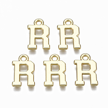 Alloy Charms, Cadmium Free & Nickel Free & Lead Free, Alphabet, Real 16K Gold Plated, Letter.R, 14x9x1mm, Hole: 1.6mm