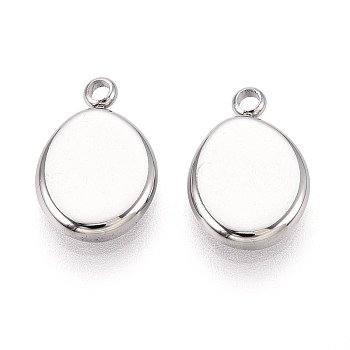 304 Stainless Steel Pendants, Oval Charm, Anti-Tarnish, Stainless Steel Color, 15x10x2.5mm, Hole: 1.8mm