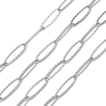 304 Stainless Steel Cable Chains, Textrued, Soldered, Decorative Chain, Oval Ring, Stainless Steel Color, 20x6x1mm