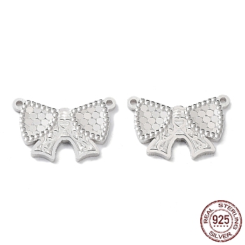 Rhodium Plated 925 Sterling Silver Pendants, Butterfly with Polka Dot Charm, Textured, Real Platinum Plated, 11x16x1.2mm, Hole: 1mm