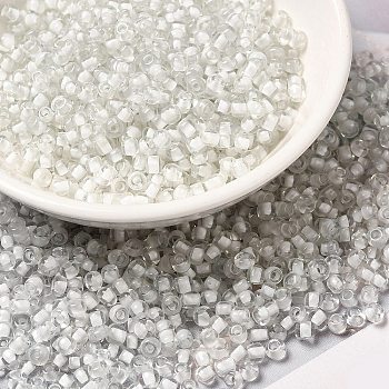 8/0 Transparent Glass Seed Beads, Inside Colours, Round Hole, Round, White, 3~3.5x2mm, Hole: 1~1.2mm, about 450g/bag