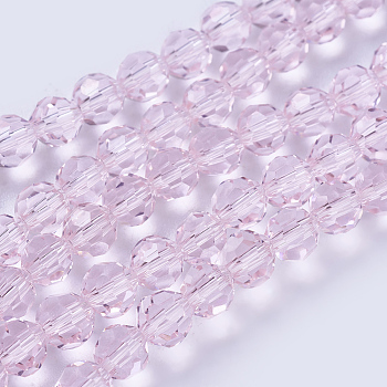 Imitation Austrian Crystal Bead Strands, Grade AAA, Faceted(32 Facets) Round, Pearl Pink, 4mm, Hole: 0.7~0.9mm, about 100pcs/strand, 15.7 inch