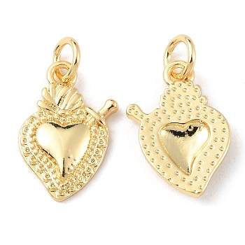 Rack Plating Brass Pendants, Cadmium Free & Lead Free, Long-Lasting Plated, with Jump Ring, Sacred Heart Charm, Real 18K Gold Plated, 16x11x2mm, Hole: 3.2mm