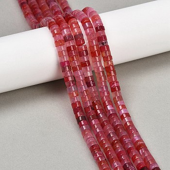 Dyed Natural Agate Beads Strands, Disc, Heishi Beads, Cerise, 6x4mm, Hole: 1mm, about 105pcs/strand, 14.76''~14.96''(37.5~38cm)