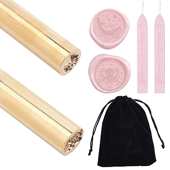 CRASPIRE Brass Handles, Sealing Wax Sticks, Rectangle Velvet Pouches, Golden, 5pcs/set