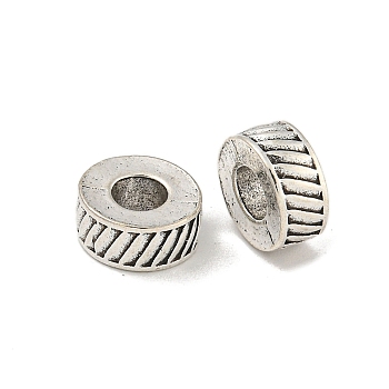 Tibetan Style Alloy Beads, Large Hole Beads, Flat Round, Antique Silver, 10x4.5mm, Hole: 4mm