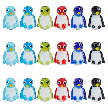 18Pcs 6 Colors Handmade Lampwork Beads, Penguin, Mixed Color, 21.5~22x16~16.5x13~14mm, Hole: 1.4~1.6mm, 3pcs/color