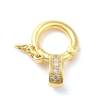 Brass Micro Pave Clear Cubic Zirconia Twister Clasps, Lead Free & Cadmium Free, Long-Lasting Plated, Flat Round, Real 18K Gold Plated, 15x11.5x5mm