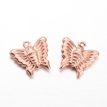 Brass Charms, Butterfly, Rose Gold, 14x15x3.5mm, Hole: 1mm