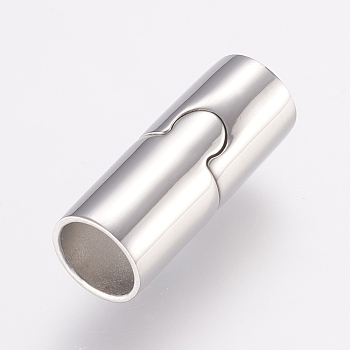 304 Stainless Steel Magnetic Clasps with Glue-in Ends, Column, Stainless Steel Color, 22mm, Hole: 7mm
