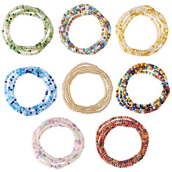 8Pcs 8 Colors Summer Jewelry Waist Bead, Body Chain, Seed Beaded Belly Chain, Bikini Jewelry for Woman Girl, Mixed Color, 3-1/8 inch(8cm), 1pc/color