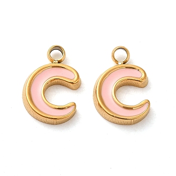 304 Stainless Steel Enamel Charms, Real 14K Gold Plated, Letter, Letter C, 7.5x5.5x1.3mm, Hole: 1.2mm