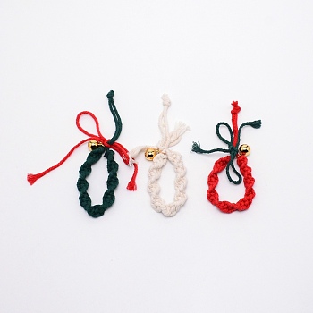 Christmas Theme Cotton Weave Pendant Decorations, Ring with Bell & Bowknot, for Wedding Festival Party Decoration, Colorful, 165mm, 3pcs/set