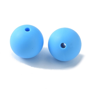 Food Grade Eco-Friendly Silicone Beads, Round, Deep Sky Blue, 15mm, Hole: 2mm