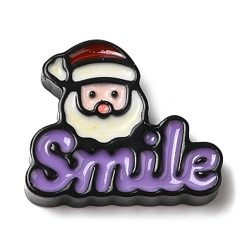 Christmas Opaque Resin Cabochons, Word Smile with Santa Claus, Purple, 21x25x5mm