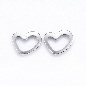 201 Stainless Steel Linking Rings, Heart, Stainless Steel Color, 14x18x0.8mm, Hole: 7x14mm