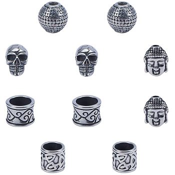 304 Stainless Steel Beads, Large Hole Beads, Mixed Shapes, Antique Silver, 5.628x5.628x2.303cm