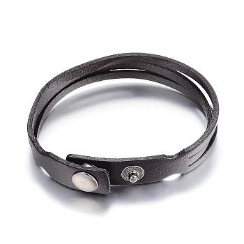 Leather Cord Snap Bracelets, with Alloy Clasps, Black, 8-1/4 inch(213mm)x12mm