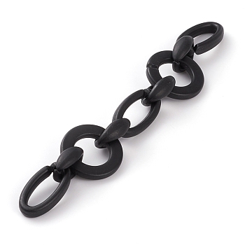 Handmade Opaque Spray Painted Acrylic Link Chains, with Spray Painted CCB Plastic Quick Link Connector, Black, 31.5x4.5mm, 23x16x9mm, 35x19x6mm,  39.37 inch(1m)/strand
