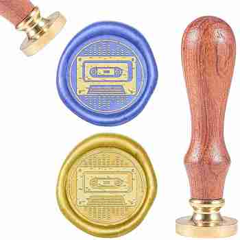 DIY Scrapbook, Brass Wax Seal Stamp and Wood Handle Sets, Tape, Golden, 8.9x2.5cm, Stamps: 25x14.5mm