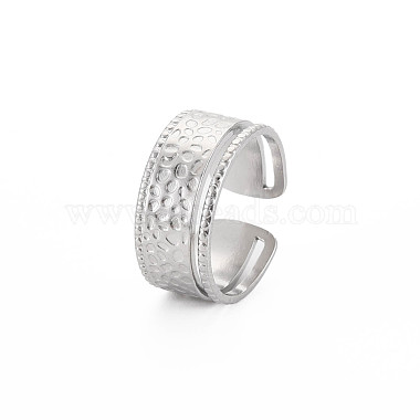 304 Stainless Steel Hammered Open Cuff Ring for Women(RJEW-S405-221P)-3