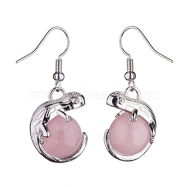 Boucles d'oreilles caméléon en quartz rose naturel avec strass en cristal(EJEW-A092-10P-18)-3