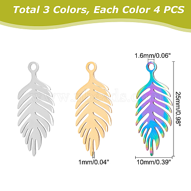 DICOSMETIC 12Pcs 3 Colors Ion Plating(IP) 201 Stainless Steel Pendants(STAS-DC0003-15)-4