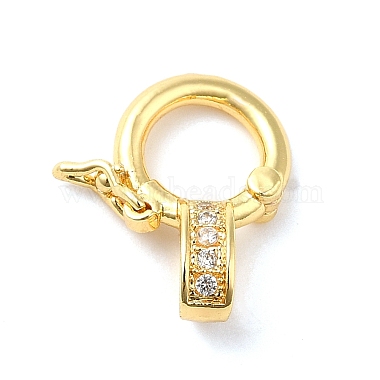 Real 18K Gold Plated Clear Flat Round Brass+Cubic Zirconia Twister Clasp
