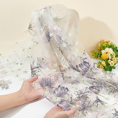 Embroidered Flowers Polyester Tulle Lace Fabric(DIY-WH0449-31A)-3