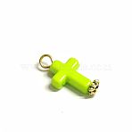 Opaque Acrylic Pendants, with Iron Findings, Cross, Green Yellow, 23x12x4.5mm, Hole: 2.7mm(PALLOY-TAC0074-03)