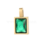 304 Stainless Steel Rhinestone Charms, Rectangle, Ion Plating(IP), Real 18K Gold Plated, Emerald, 15x8mm(STAS-OY003-85G)