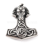 316 Surgical Stainless Steel Big Pendants, Goat Head Thor's Hammer with Knot Charm, Antique Silver, 50x41x12.5mm, Hole: 3.5mm(STAS-Z073-09AS)