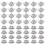 48Pcs 2 Styles Alloy Tea Pot & Coffee Cup Miniture Model, Micro Landscape Dollhouse Accessories, Pretending Prop Decorations, Antique Silver, 13~14x14~16x7~8.5mm, 24pcs/style(AJEW-DC0001-81AS)