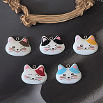 Opaque Resin Pendants, Cat Charm, with Platinum Iron Loops, Mixed Color, 23x29x6mm, Hole: 2mm(RESI-P052-02P-M)