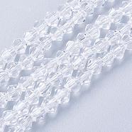 Clear Glass Bicone Beads Strands, Faceted, 4x4mm, Hole: 1mm, about 88~89pcs/strand, 12.99~13.39 inch(X-GLAA-S026-07)